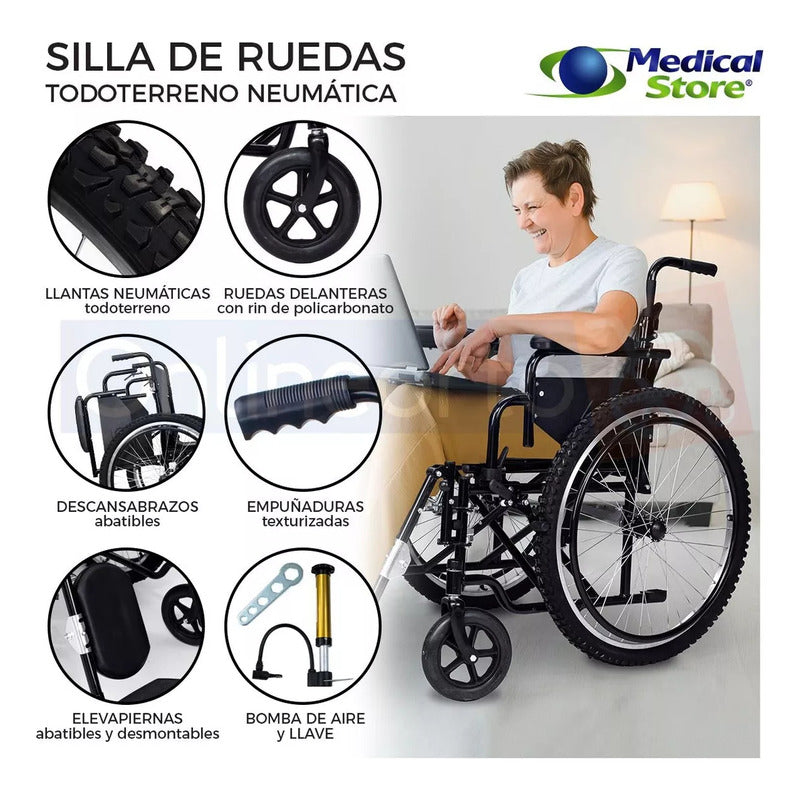 Silla Plegable De Ruedas Neumática Con Descansapiés