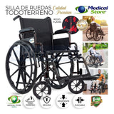 Silla De Ruedas Todo Terreno Traslado Acero Plegable Ligera