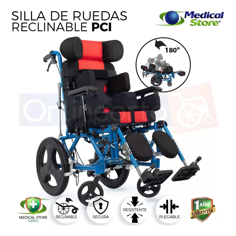Silla De Ruedas Para Parálisis Cerebral Infantil Reclinable 180° Soporte Acolchado Plegable Segura Ergonómica Ajuste Piernas/torso Antivuelco
