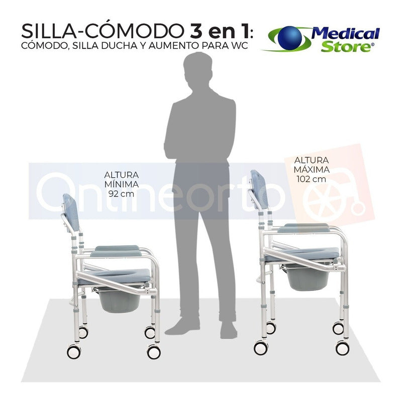 Silla Comodo Aumento Ducha Para Wc Baño 3 En 1 Aluminio