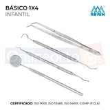 Kit Básico 1x4 Instrumental Acero Inoxidable Dental