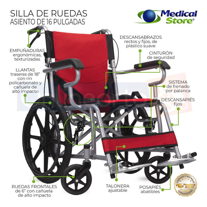 Silla De Ruedas Traslado Ligera Compacta Gris Medical Store