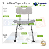 Silla Ducha Baño Respaldo Aluminio Altura Ajustable