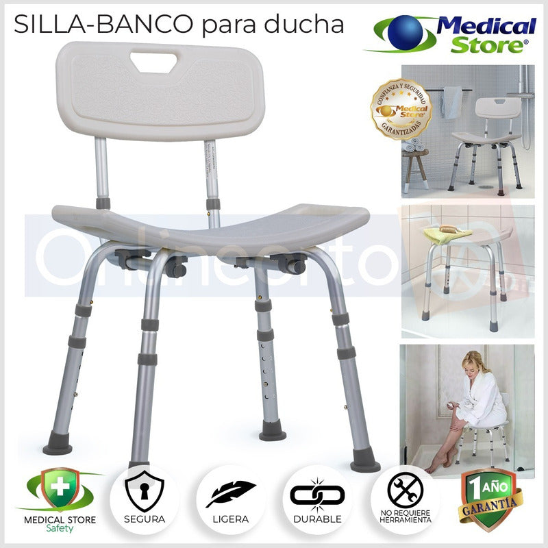 Silla Ducha Altura  Ajustable  Baño Respaldo Aluminio