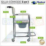 Silla Comodo Ducha Aumento Para Wc Baño 3en1 Aluminio Ruedas