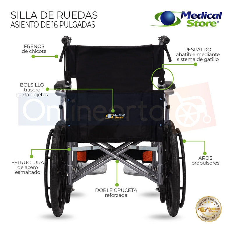 Silla De Ruedas Traslado Ligera Compacta Gris Medical Store