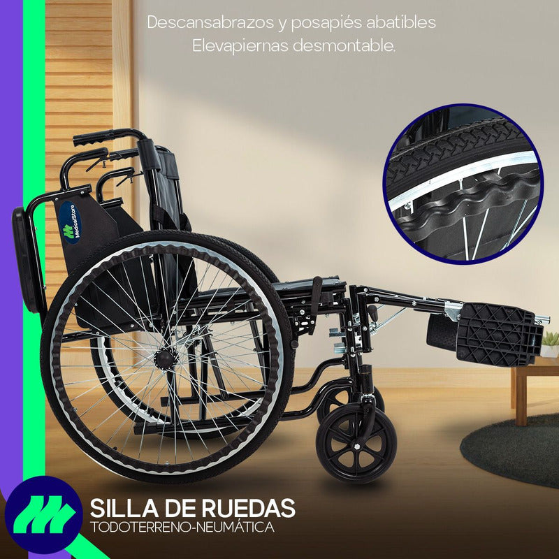 Silla De Ruedas Todo Terreno Neumática Con Elevapiernas