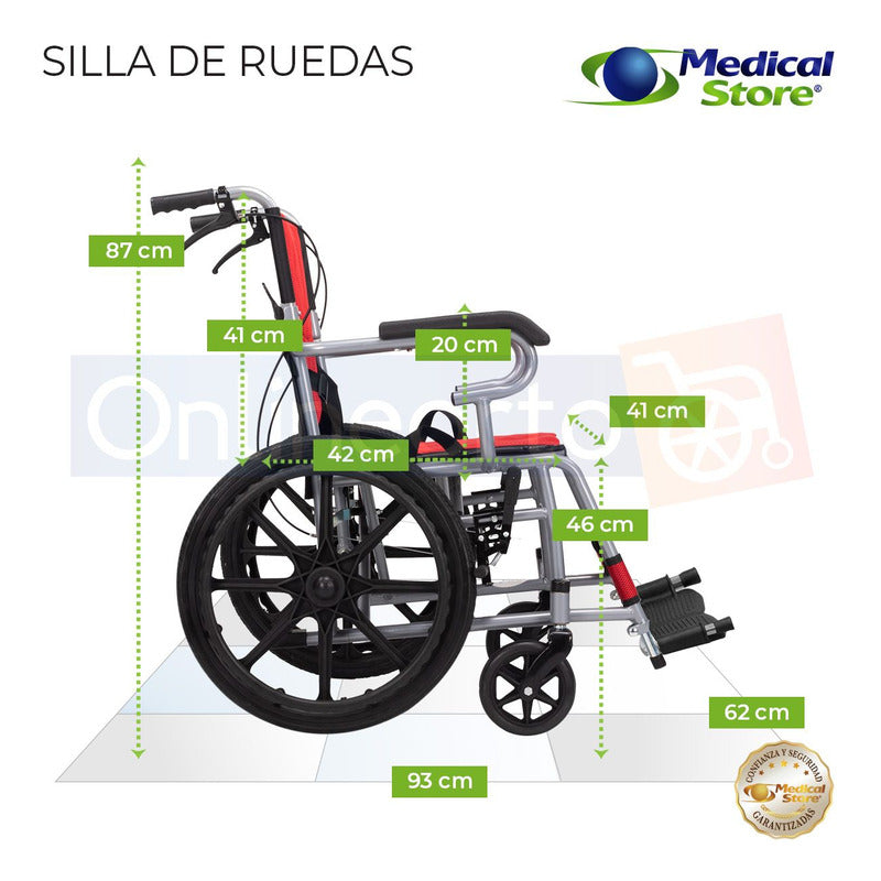 Silla De Ruedas Ligera Traslado Plegable Compacta Con Freno