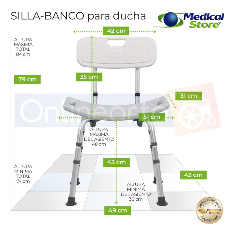 Silla Ducha Baño Respaldo Aluminio Altura Ajustable Drive