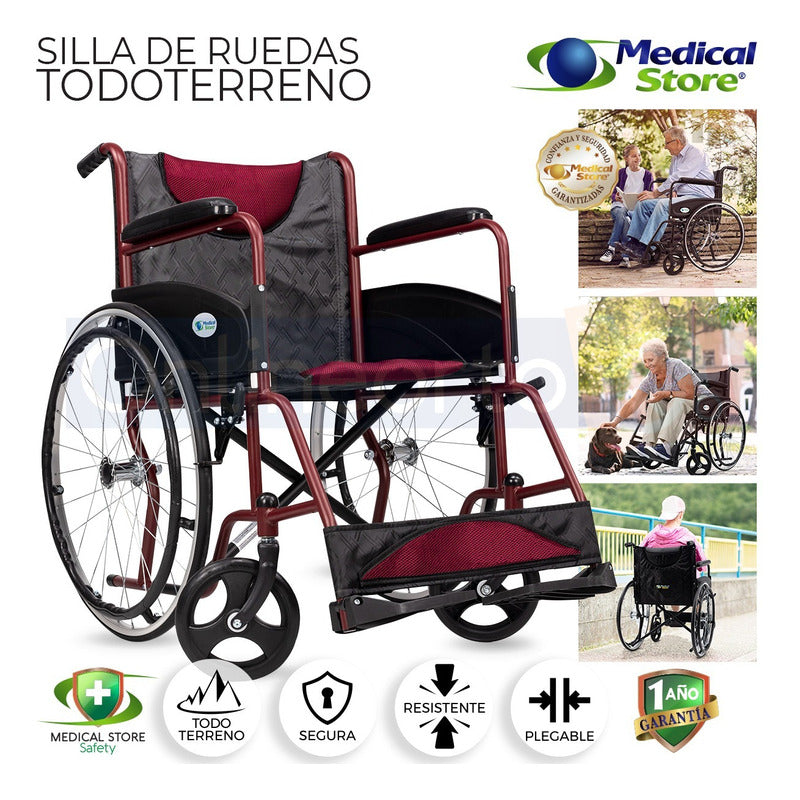 Silla De Ruedas Traslado Acero Plegable Ligera