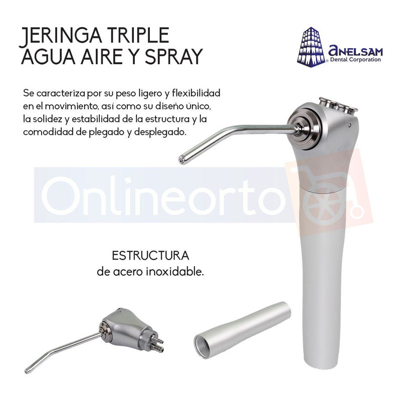 Jeringa Triple Dental Agua Aire Spray Acero Inoxidable