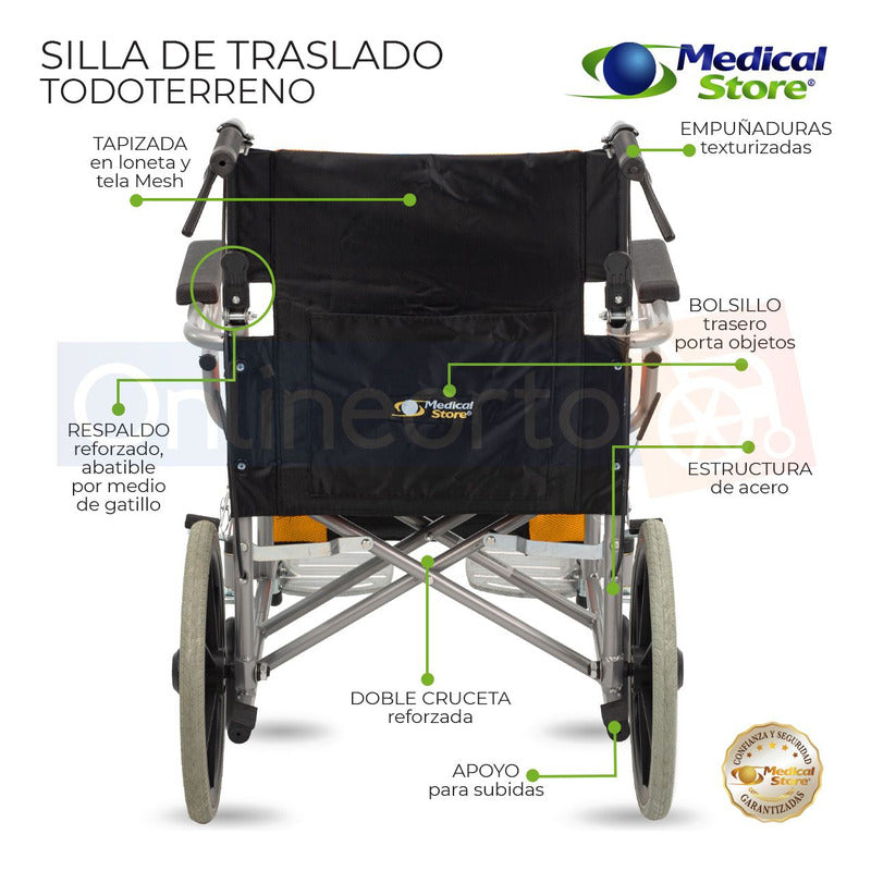 Silla De Ruedas Traslado Plegable Ligera  Freno Compacta