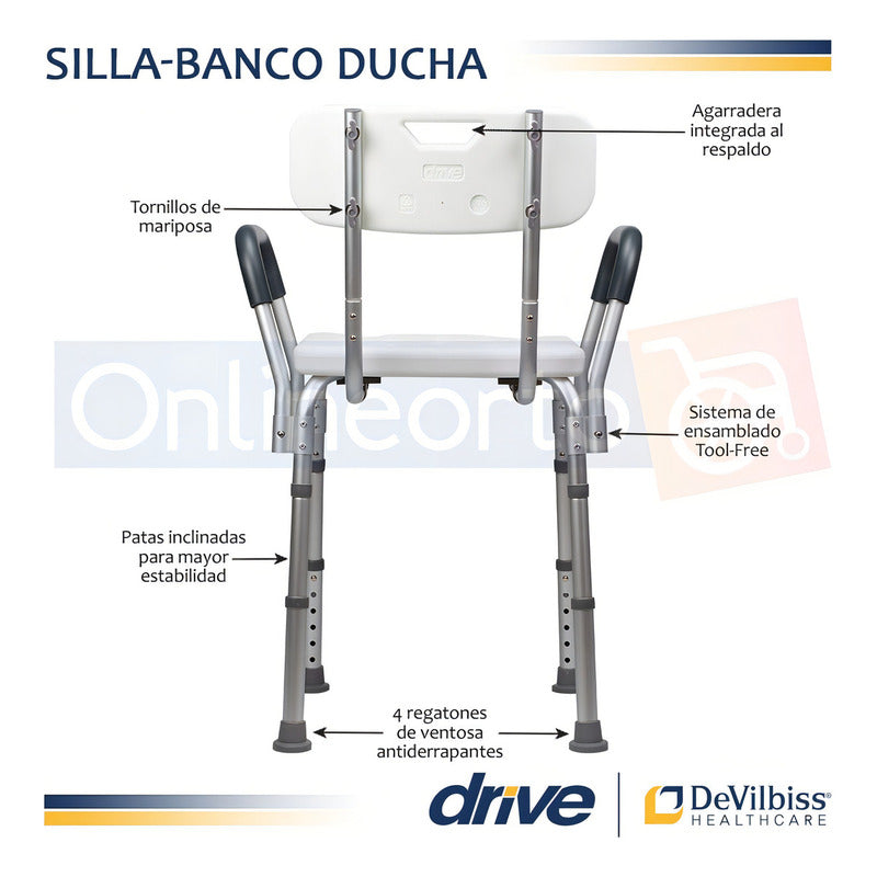 Banco Ducha Con Respaldo Y Brazos, Silla Baño Discapacitados