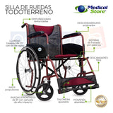 Silla De Ruedas Traslado Acero Plegable Ligera