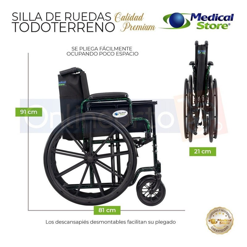 Silla De Ruedas Todo Terreno Traslado Acero Plegable Ligera