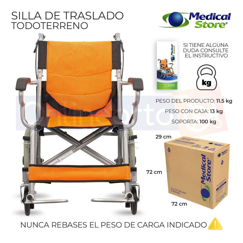 Silla De Ruedas Ligera  Plegable Traslado Compacta Con Freno