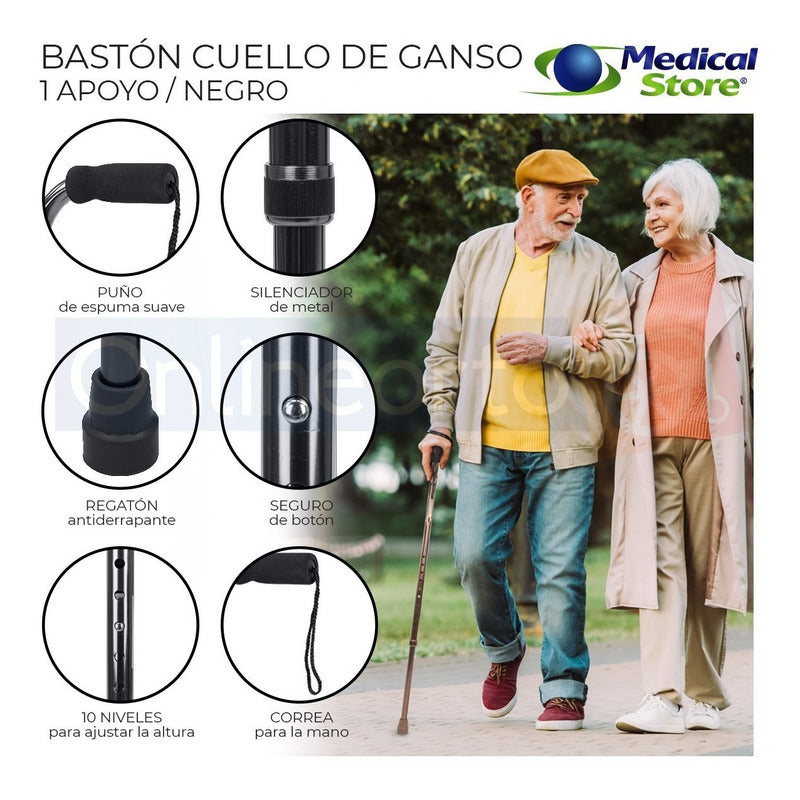 Bastón Ajustable De 1 Apoyo Cuello Ganso