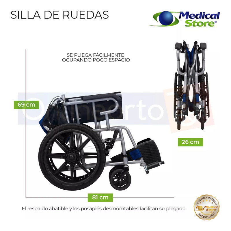 Silla De Ruedas  Traslado Plegable Ligera Compacta Con Freno