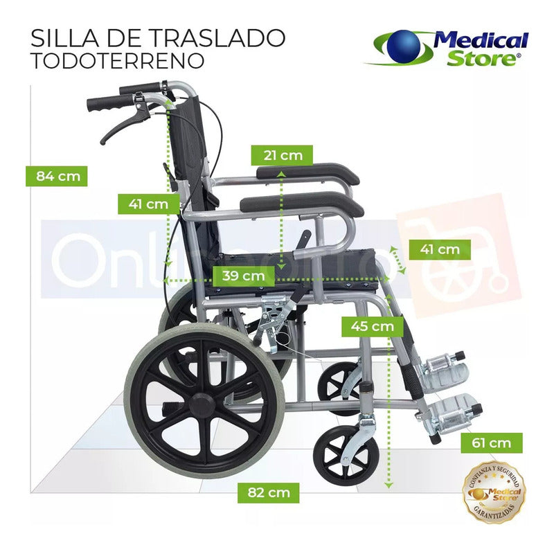Silla De Ruedas Traslado Ligera Compacta Gris Medical Store