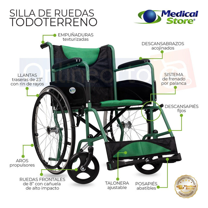 Silla De Ruedas Traslado Acero Plegable Ligera