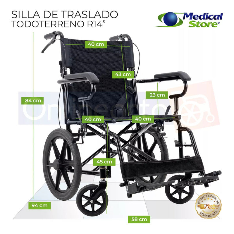 Silla De Ruedas Traslado Ligera Compacta Gris Medical Store