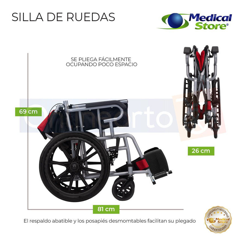 Silla De Ruedas Ligera Traslado Plegable Compacta Con Freno