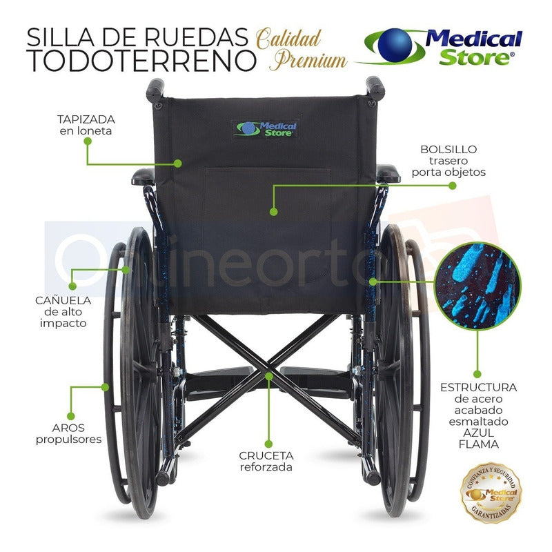 Silla De Ruedas Plegable Traslado Acero Ligera Todo Terreno