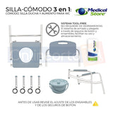 Silla Comodo Aumento Ducha Para Wc Baño 3 En 1 Aluminio