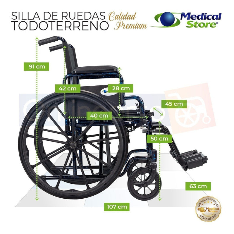 Silla De Ruedas Plegable Traslado Acero Ligera Todo Terreno