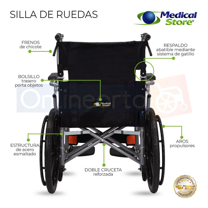 Silla De Ruedas Ligera Traslado Plegable Compacta Con Freno