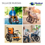 Silla De Ruedas Ligera Traslado Plegable Compacta Con Freno