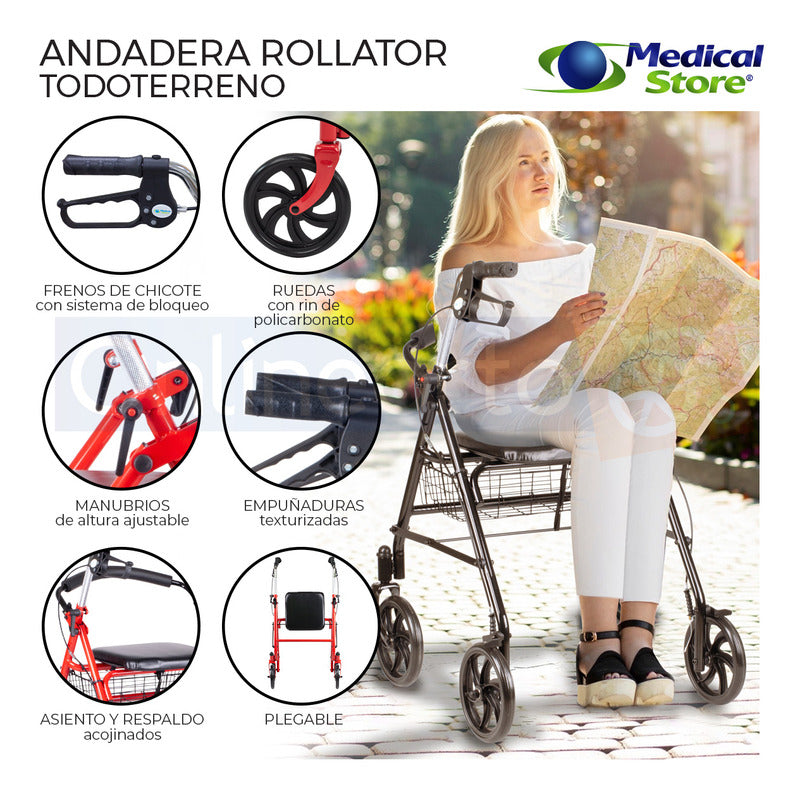 Andadera Ortopedica Rollator Asiento Silla Adulto Todo Terre