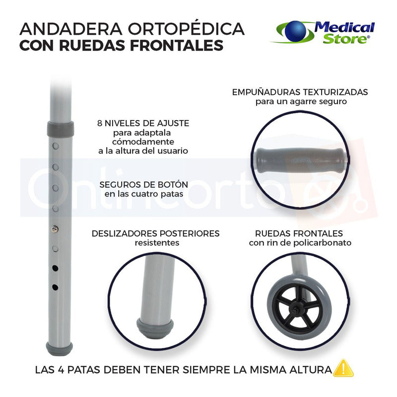 Andadera Ortopédica Plegable Acero Con Ruedas