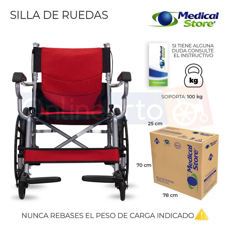 Silla De Ruedas Ligera Traslado Plegable Compacta Con Freno