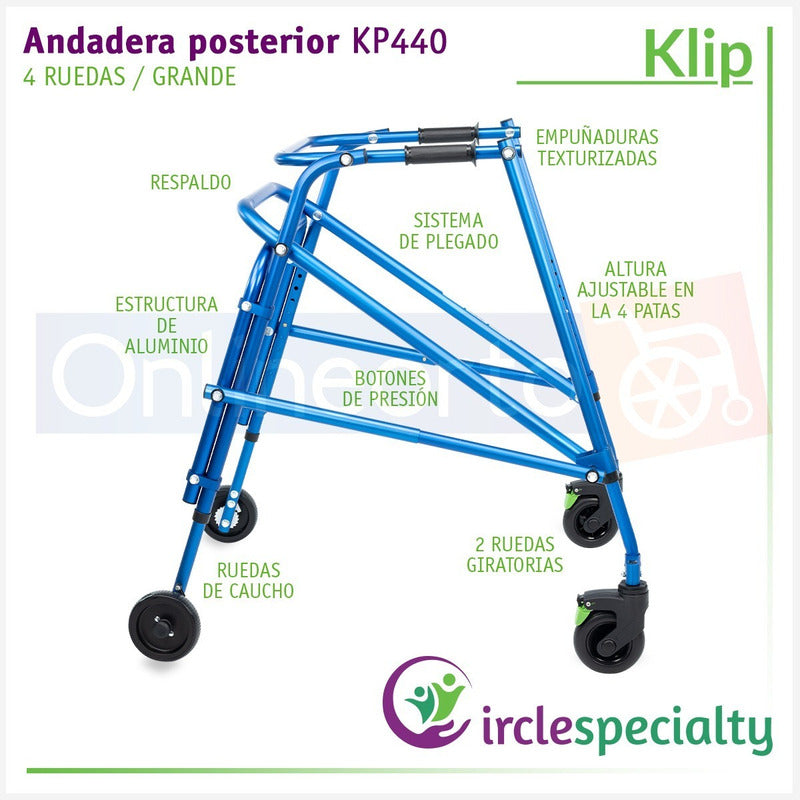 Andadera Posterior Klip Especializada Grande 4 Ruedas