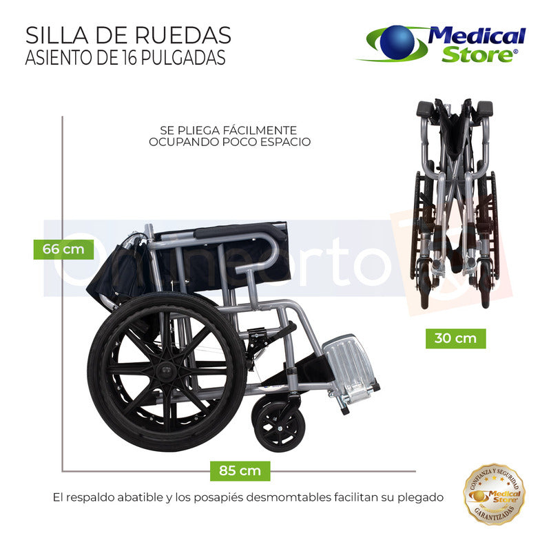 Silla De Ruedas Traslado Ligera Compacta Gris Medical Store