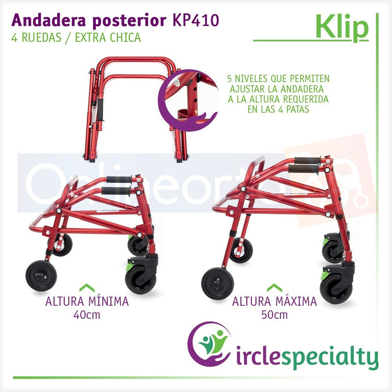 Andadera Posterior Klip Especializada Extra Chica 4 Ruedas