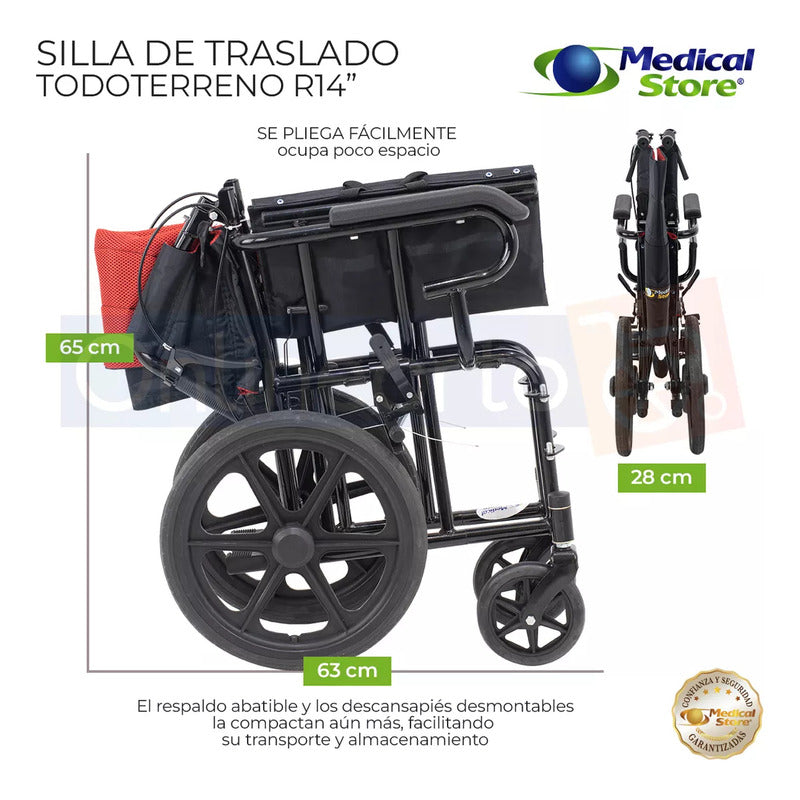 Silla De Ruedas Traslado Ligera Compacta Gris Medical Store