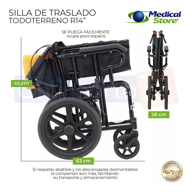 Silla De Ruedas Traslado Ligera Compacta Gris Medical Store