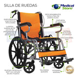 Silla De Ruedas Ligera Traslado Plegable Compacta Con Freno