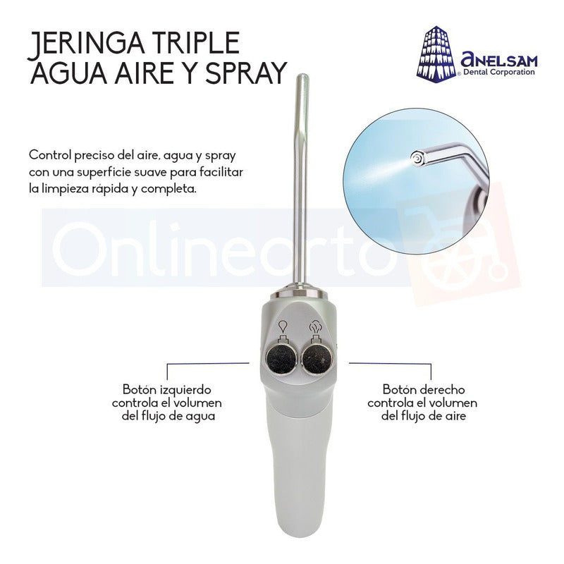 Jeringa Triple Dental Agua Aire Spray Acero Inoxidable