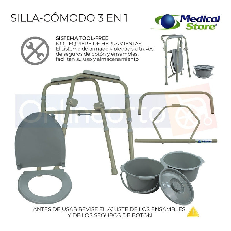 Silla Comodo Aumento Ducha Para Baño Plegable 3 En 1 Drive