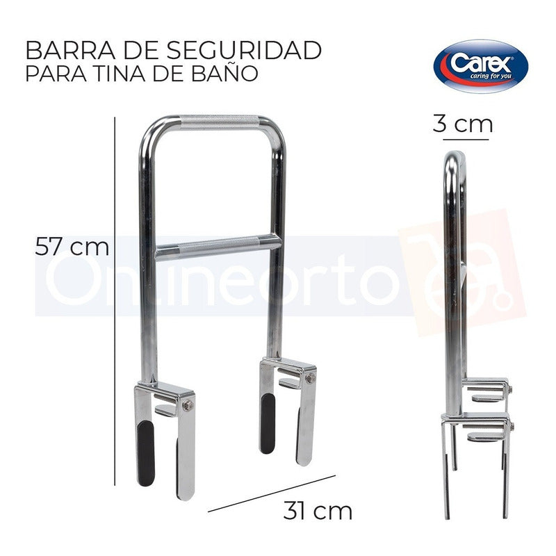 Barra Cromada De Seguridad Para Tina De Lujo Marca Carex