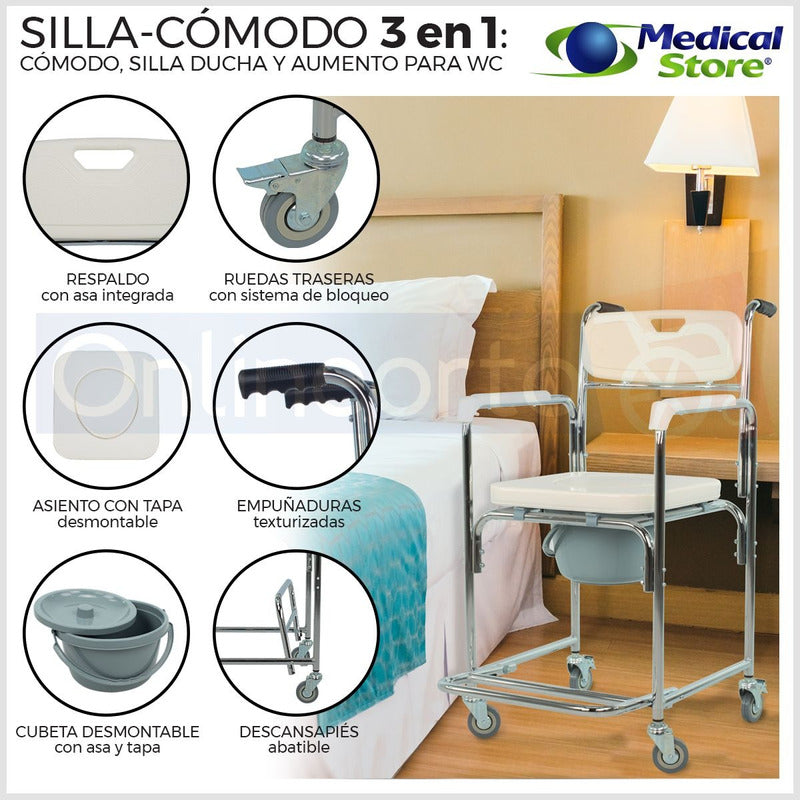 Silla Comodo Ducha Aumento Para Wc Baño 3 En 1 Medical Store