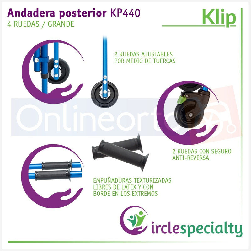 Andadera Posterior Klip Especializada Grande 4 Ruedas