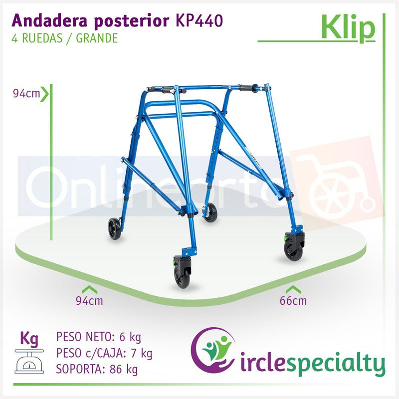 Andadera Posterior Klip Especializada Grande 4 Ruedas