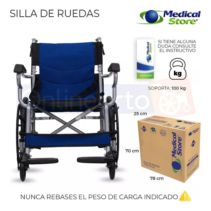 Silla De Ruedas  Traslado Plegable Ligera Compacta Con Freno