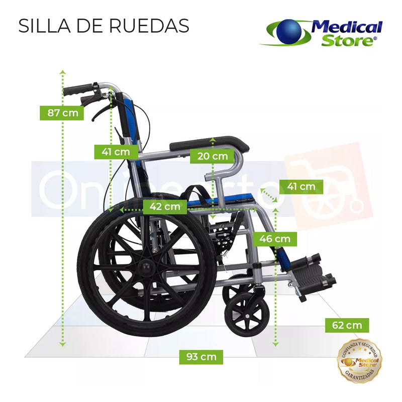 Silla De Ruedas  Traslado Plegable Ligera Compacta Con Freno