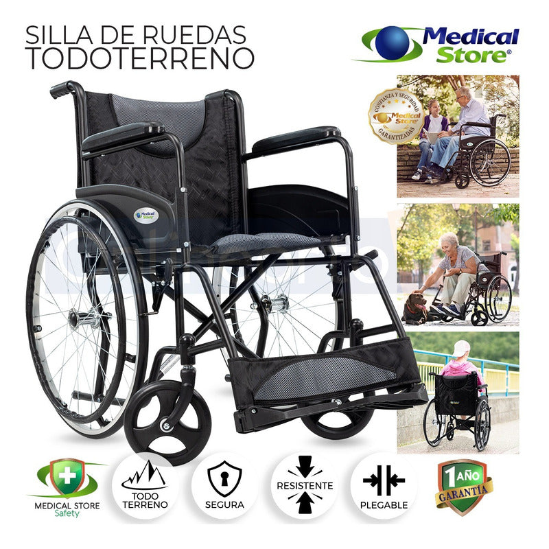 Silla De Ruedas Traslado Acero Plegable Ligera