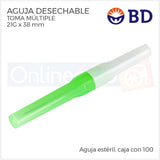 Aguja Vacutainer 21g X 38 Mm Bd Verde Caja Con 100 Pzas